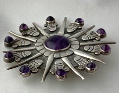 Spilla con ciondolo in argento messicano con ametista di William Spratling