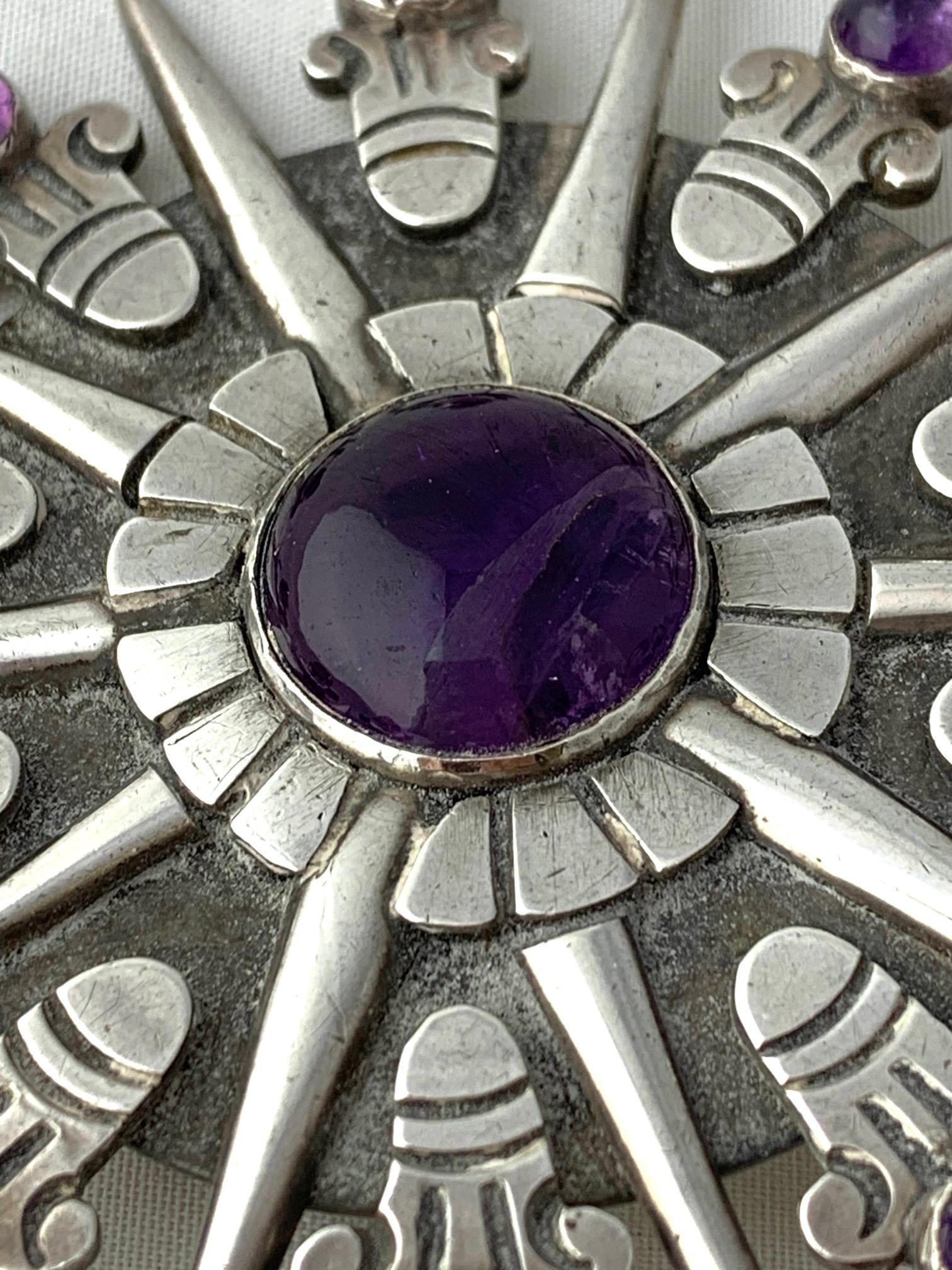 William Spratling Broche Colgante de Plata Mexicana Amatista Art Decó