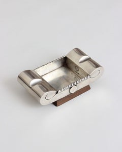Cendrier William Spratling, argent sterling avec base en bois, années 1940
