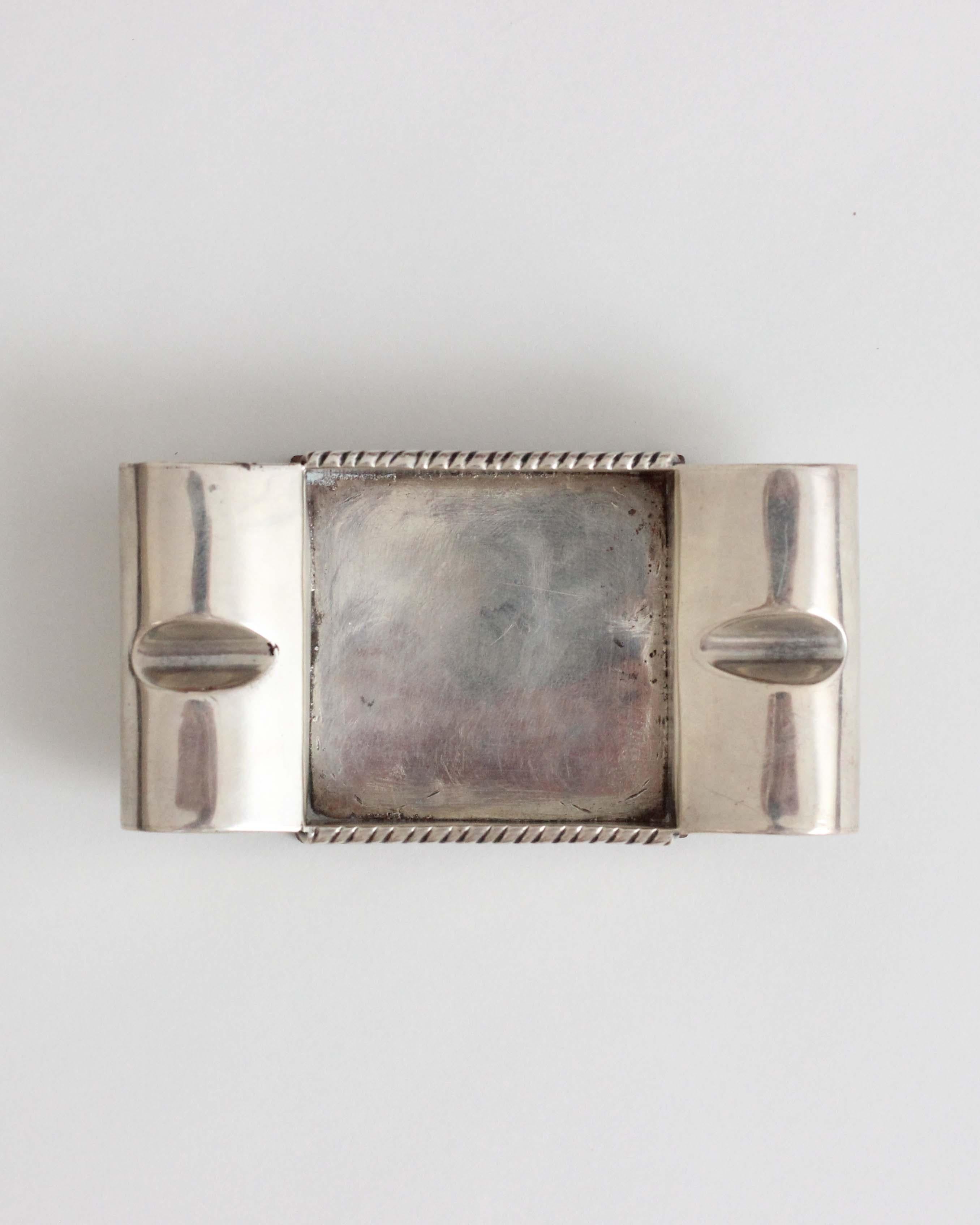 William Spratling Ash-Tray, Sterling Silver with Wood Base, 1940's  In Good Condition In Los Angeles, CA