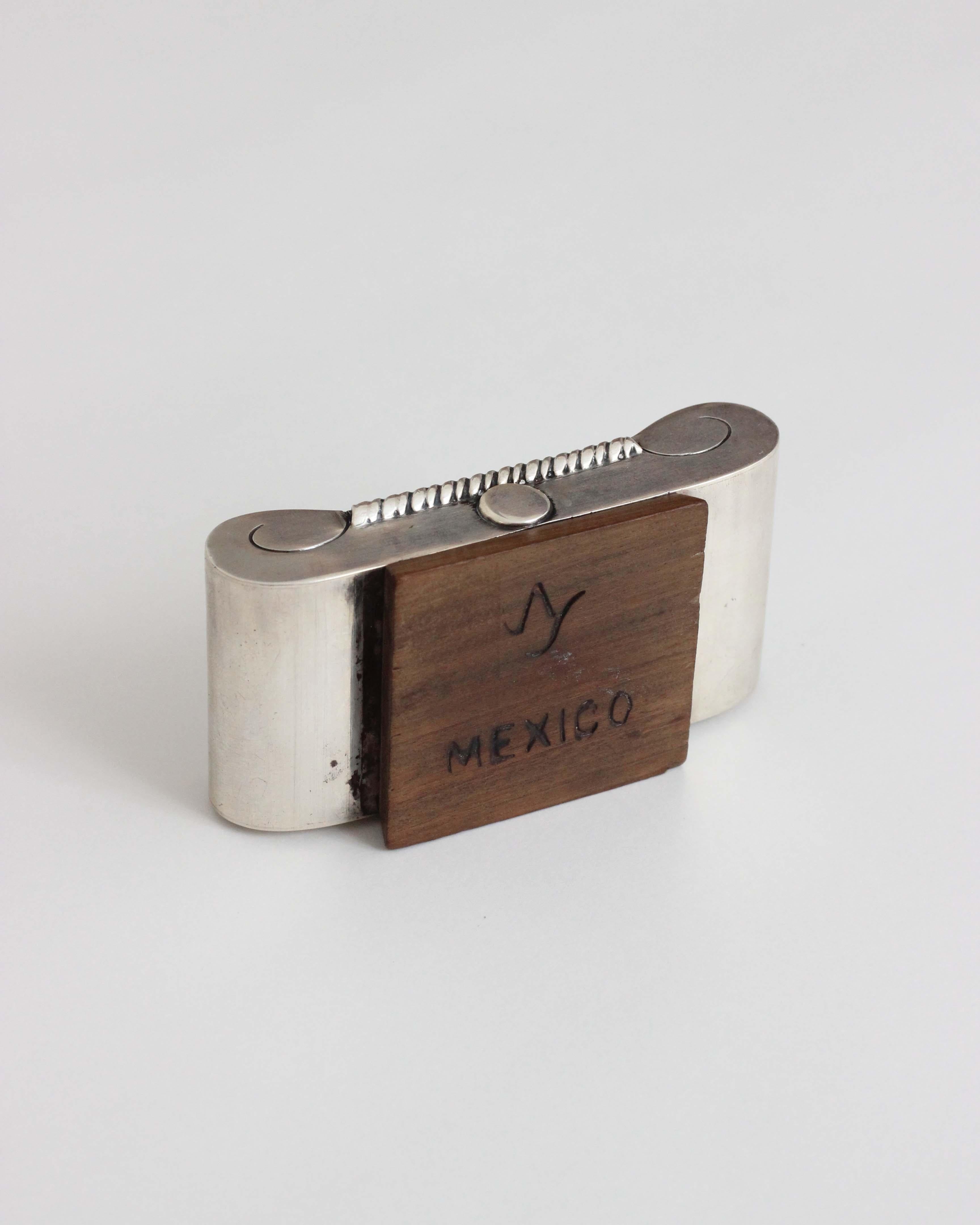 Mexican William Spratling Ash-Tray, Sterling Silver with Wood Base, 1940's 