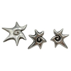 William Spratling Concha Pendientes Alfiler Broche Set 980 Plata Taxco Vintage