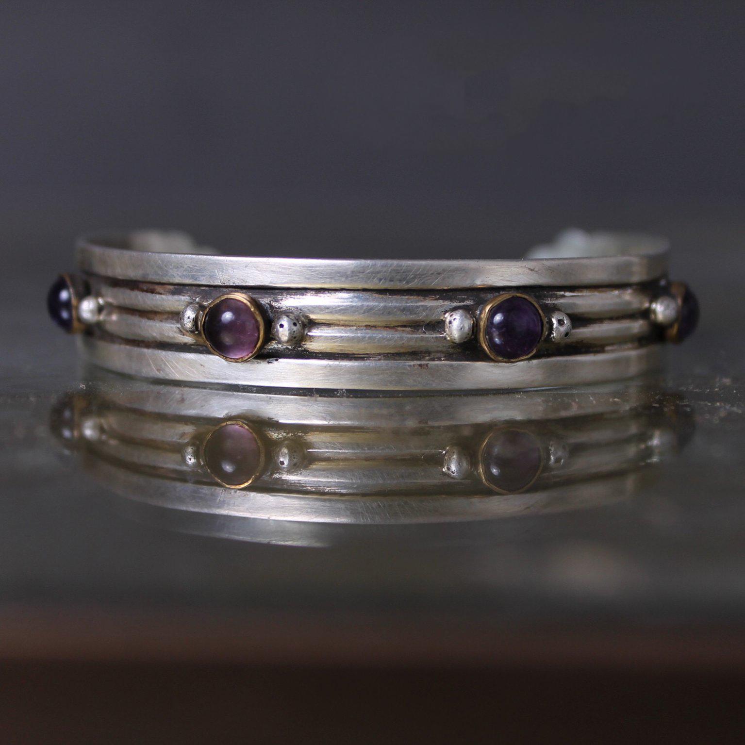 Mexican William Spratling Cuff Bracelet Sterling, Brass and Amethyst