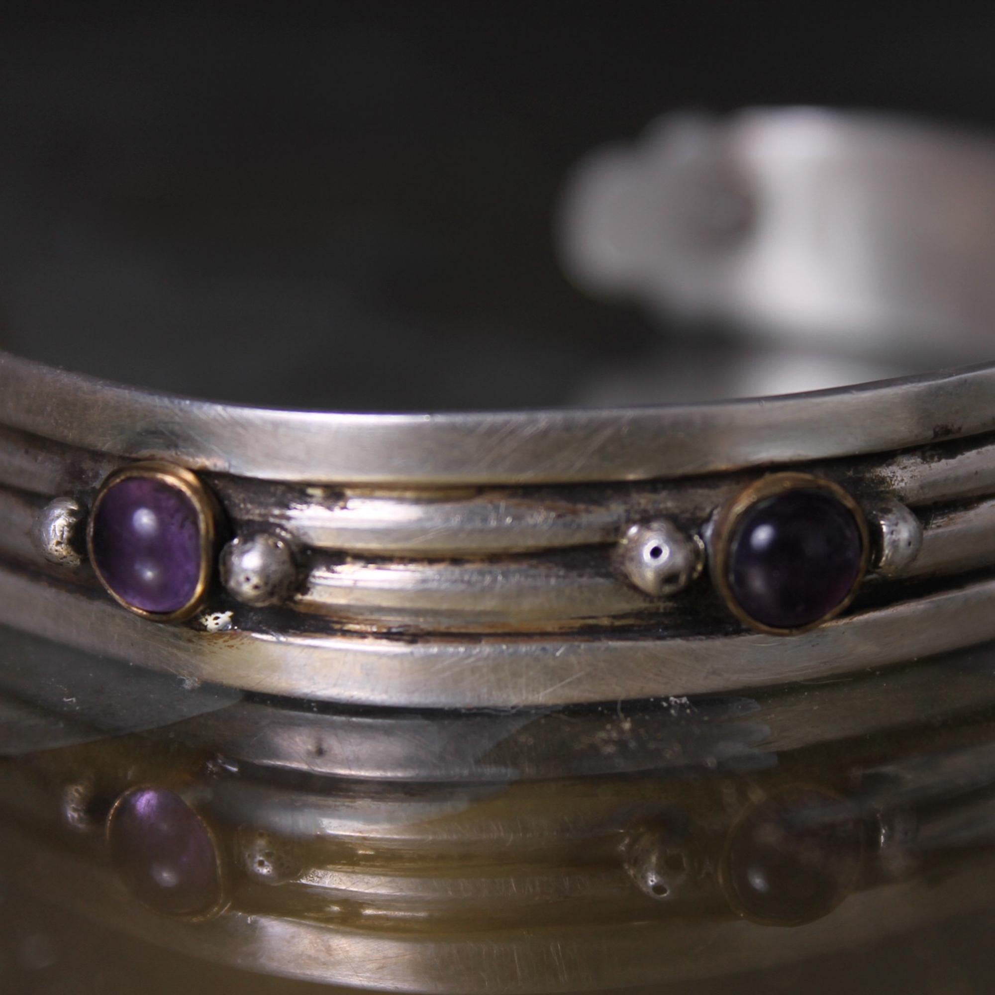 William Spratling Cuff Bracelet Sterling Silver Brass & Amethyst Taxco Mexico  2