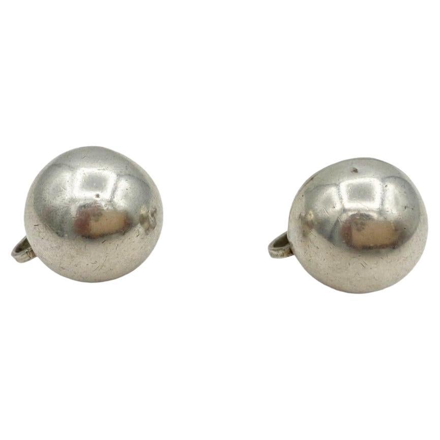 William Spratling Earliest Designs 1930s/40s Half Ball Earrings 980 Silver Taxco For Sale