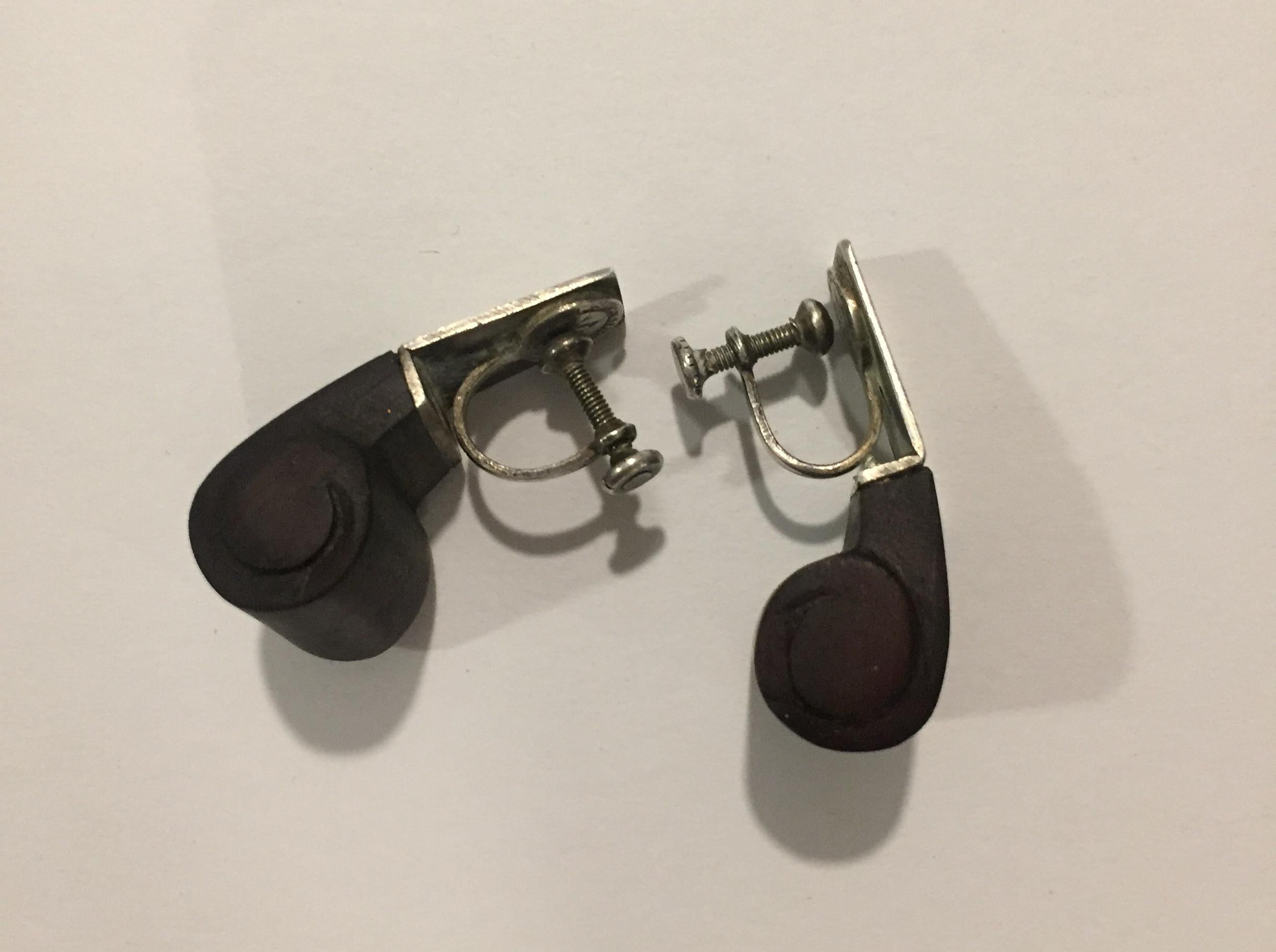 William Spratling Early Mexican Silver and Rosewood Earrings In Good Condition In Mexico City, MX