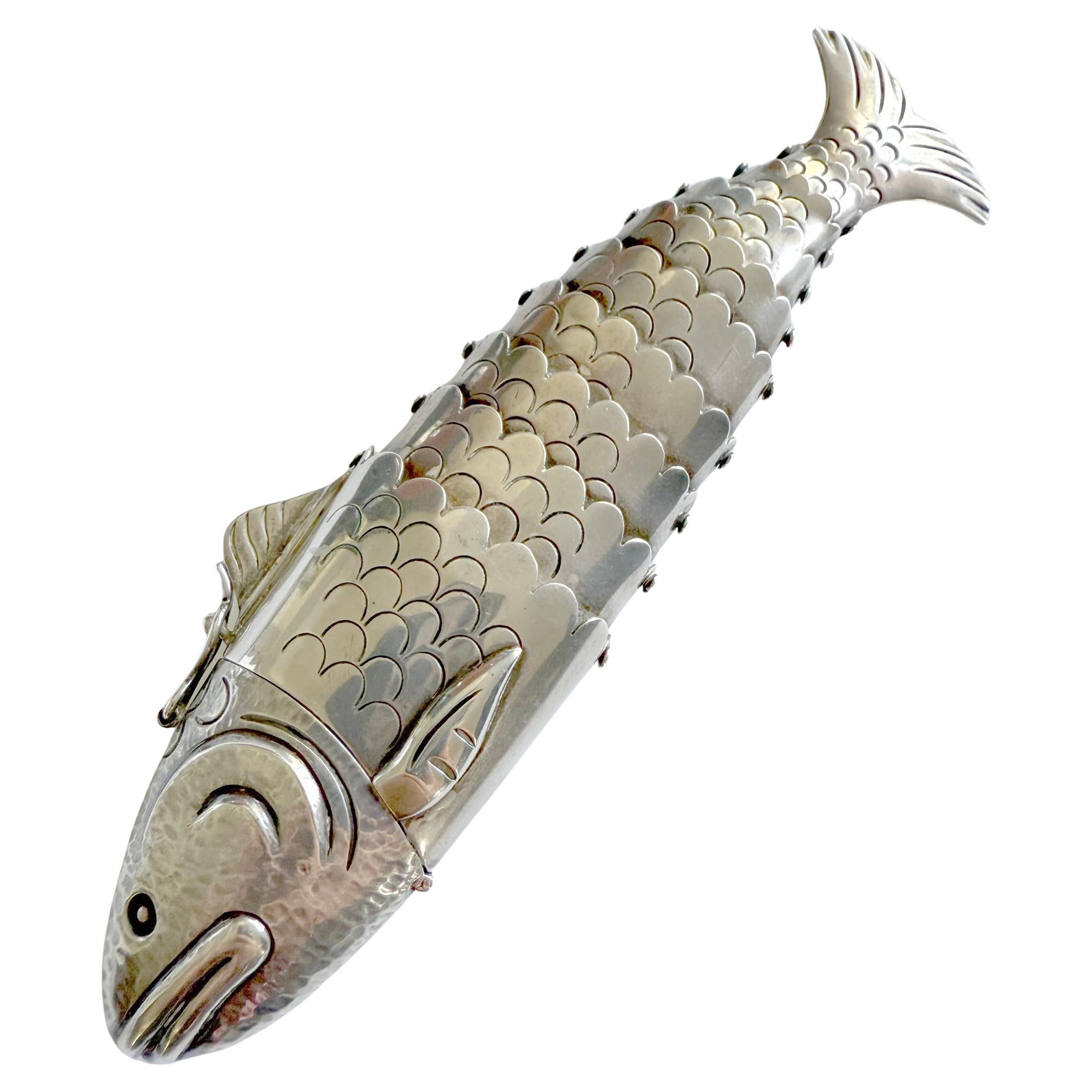 Sterling Silver William Spratling Mexican Modernist Articulating Fish Spice Stash Box