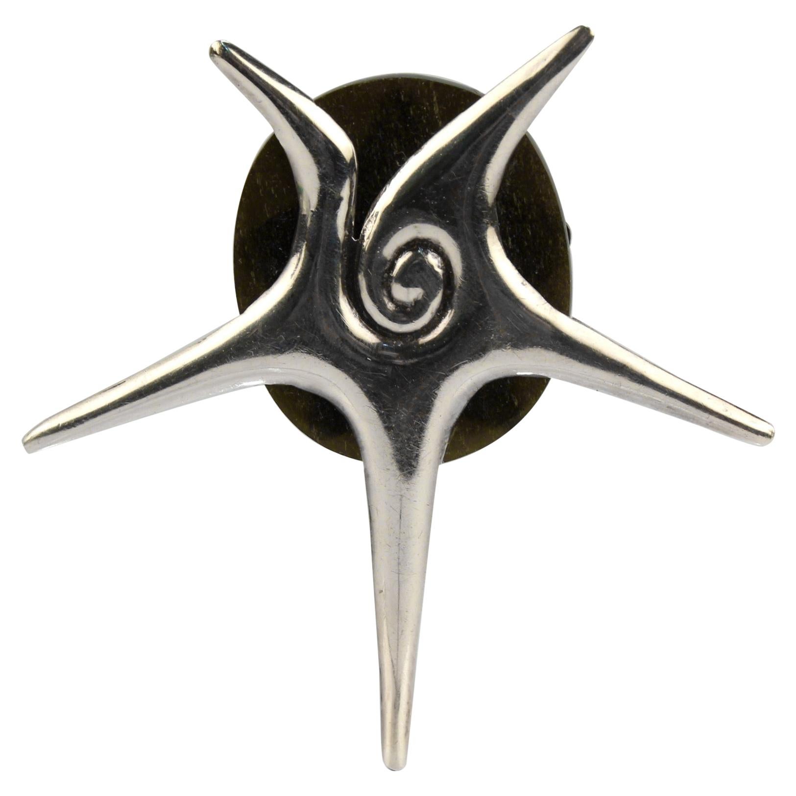 William Spratling Mexican Modernist Sterling Silver & Gemstone 'Conch" Brooch For Sale