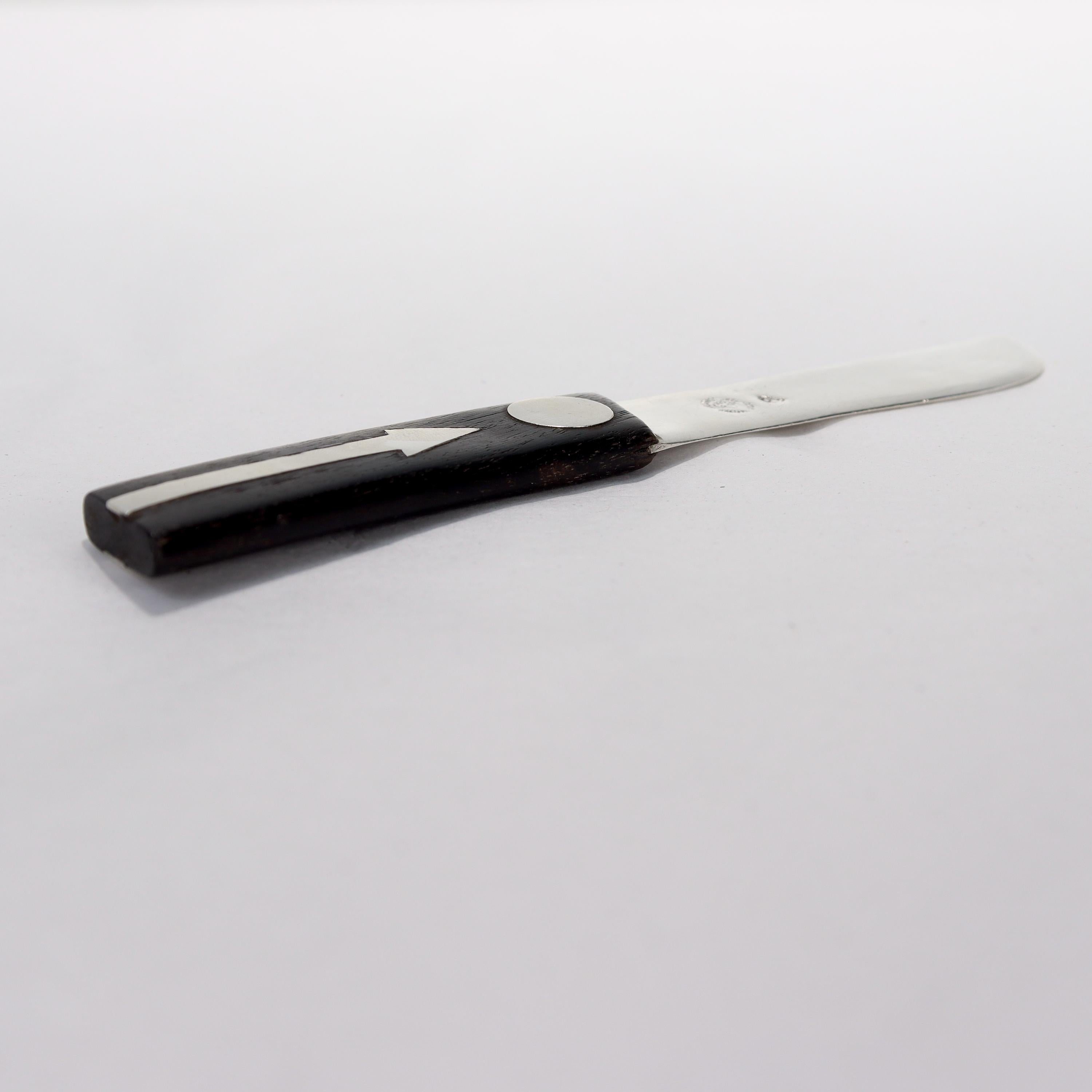 Women's or Men's William Spratling Mexican Sterling Silver Ebony Handled Bar or Cheese Knife