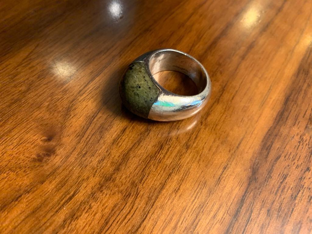 Mexican William Spratling Mid-Century Modern Silver and Green Jasper Domed Ring