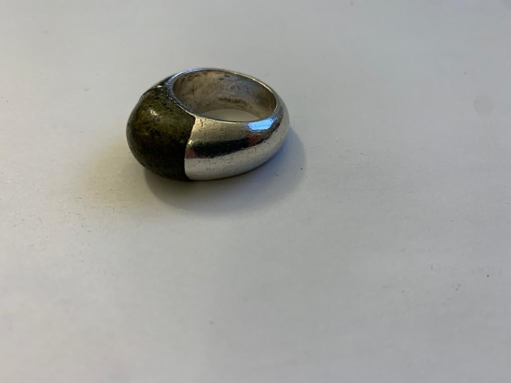 William Spratling Mid-Century Modern Silver and Green Jasper Domed Ring 2