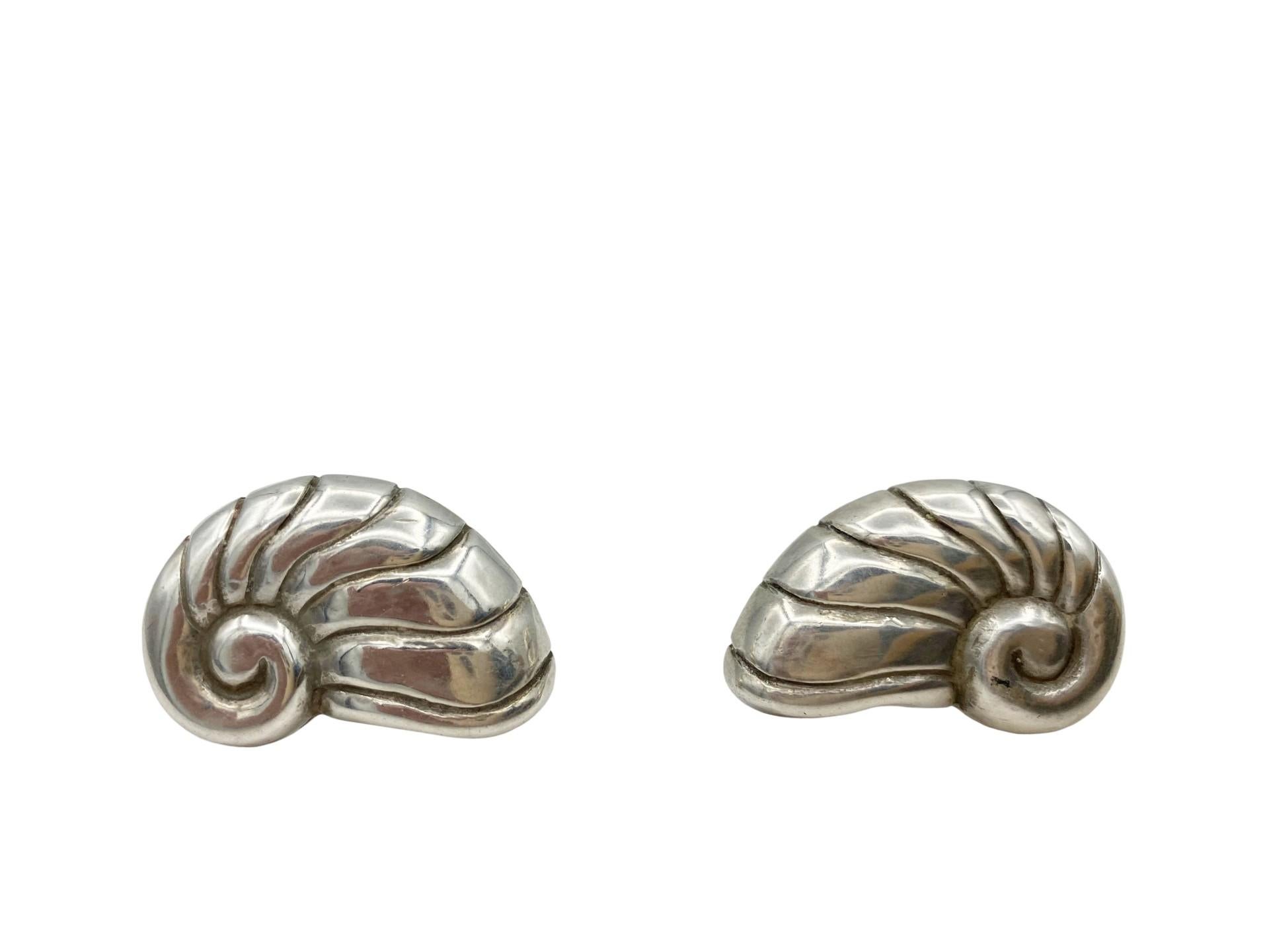 William Spratling Nautilus Muschel-Ohrringe Vintage Taxco Mexiko 980 Silber (Modernistisch) im Angebot