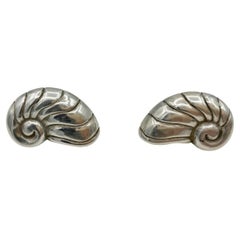 William Spratling Nautilus Muschel-Ohrringe Vintage Taxco Mexiko 980 Silber