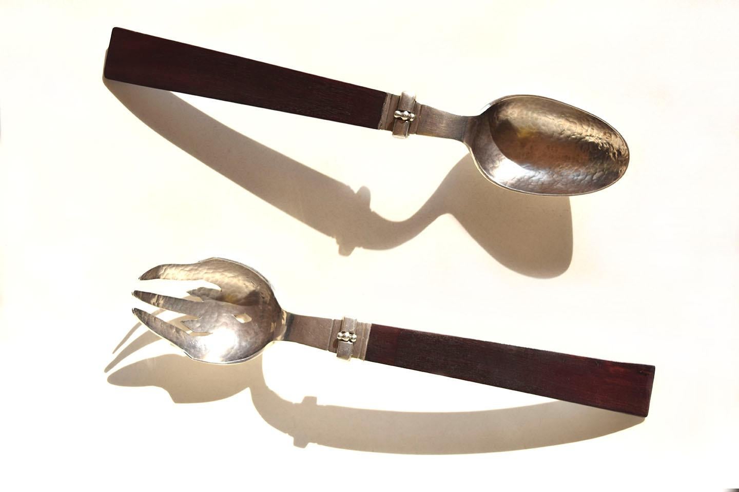 Mexican William Spratling Silver and Wood Set of Salad Servers