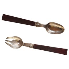 William Spratling Silver and Wood Set of Salad Servers