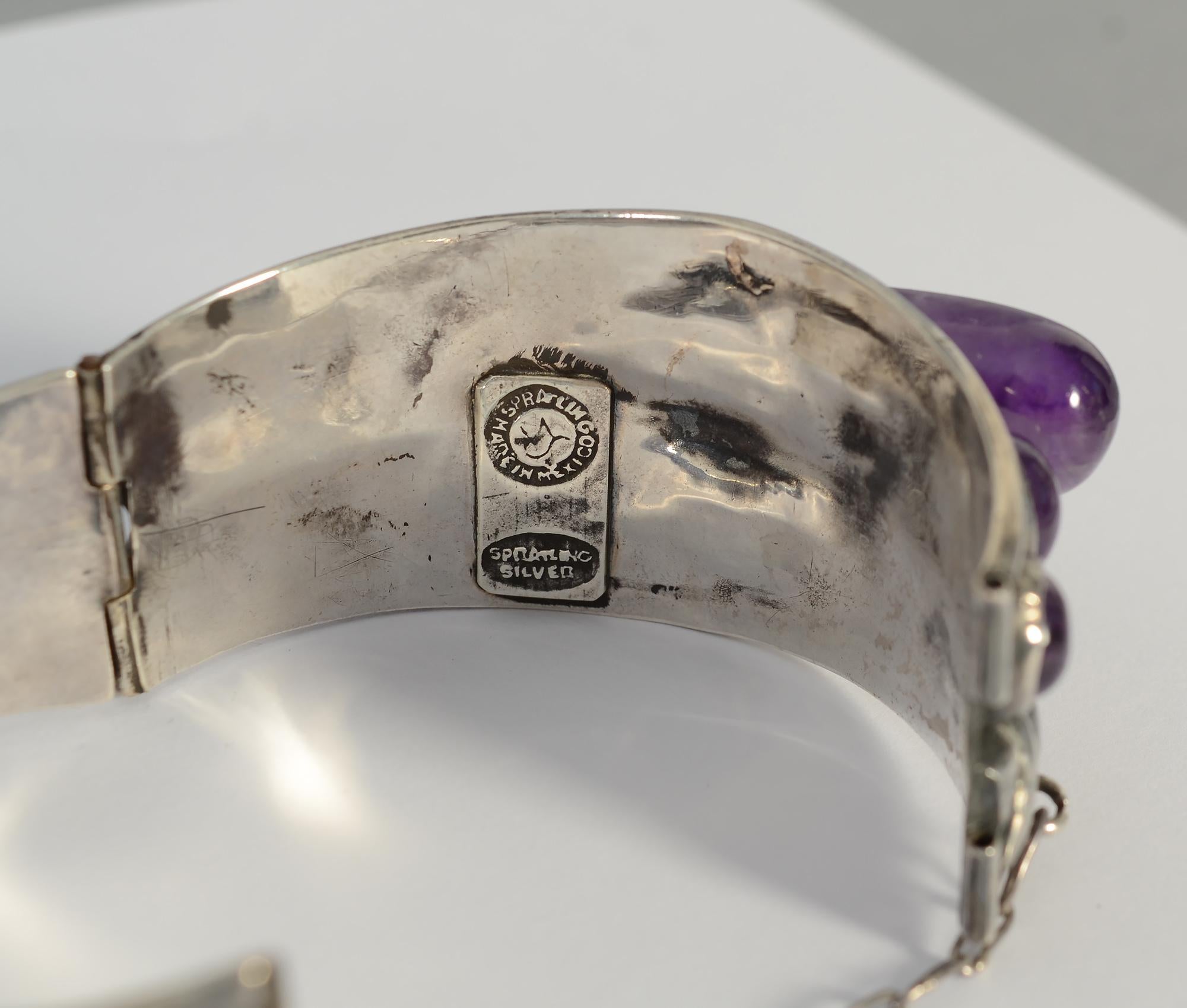 Cabochon William Spratling Sterling Silver and Amethyst Bracelet For Sale
