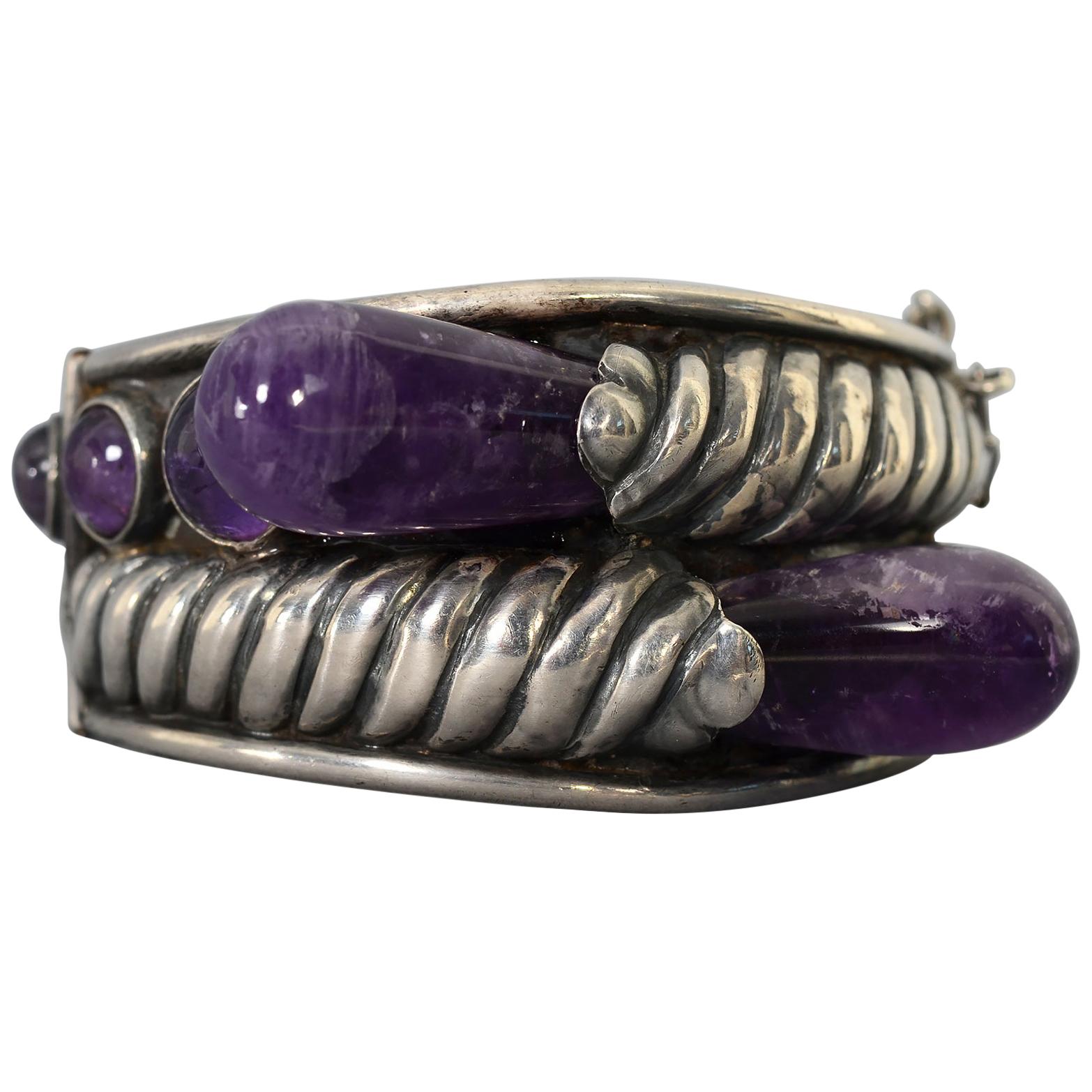 William Spratling Sterling Silver and Amethyst Bracelet For Sale