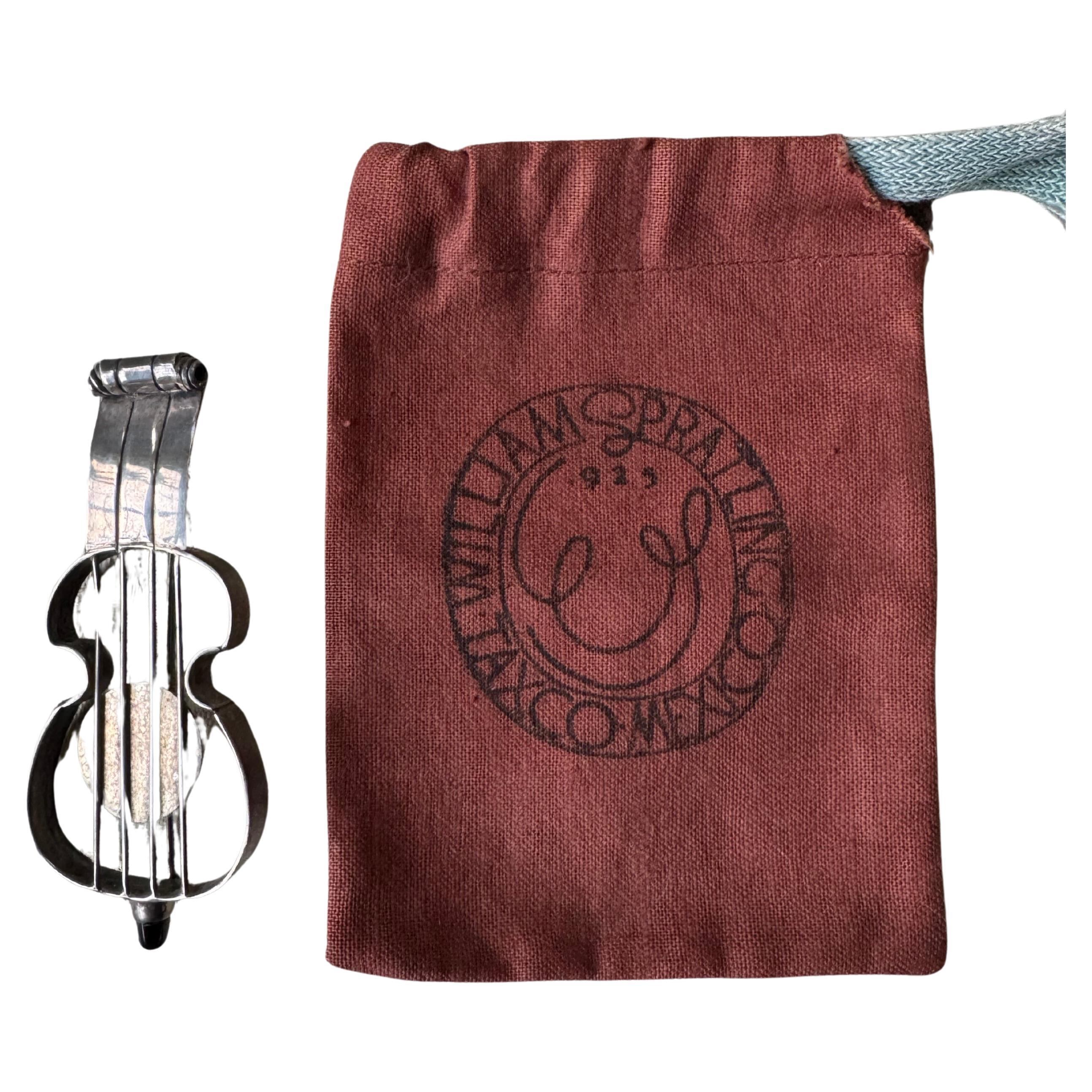 William Spratling Sterling Silver Guitar Brooch with original pouch For Sale