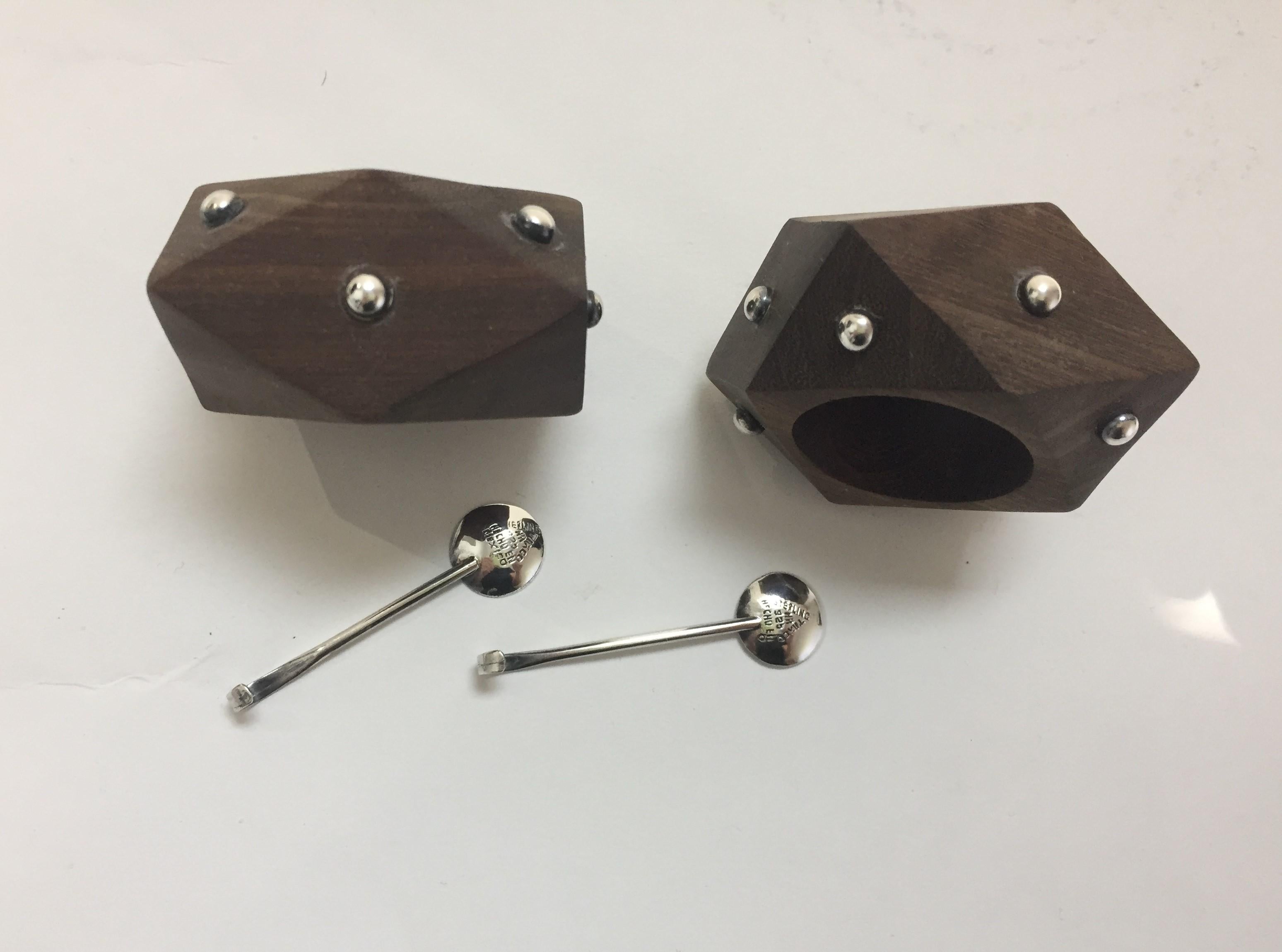 Mexican William Spratling Style Sterling Silver and Rosewood Salt Cellars