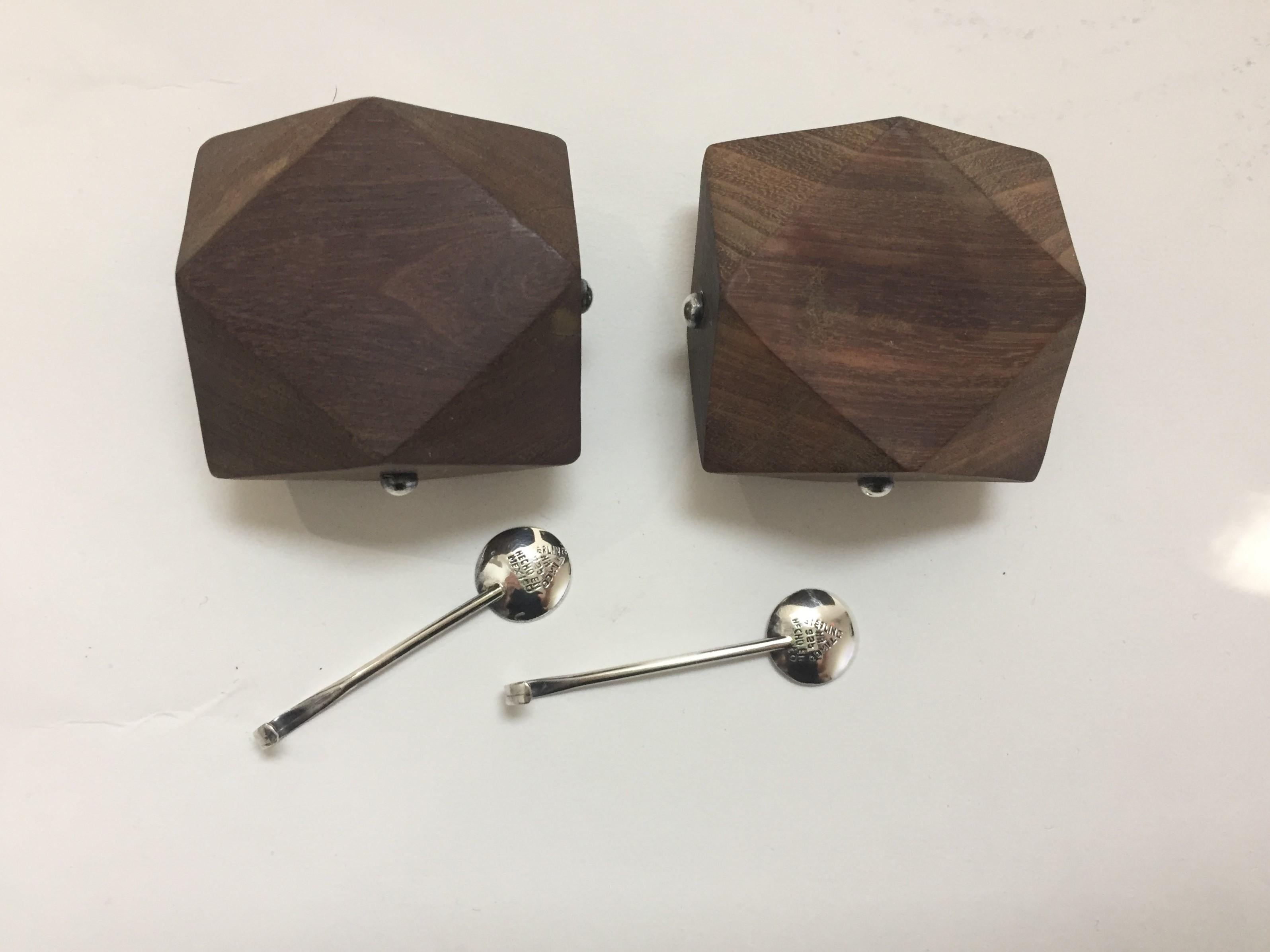 Hand-Crafted William Spratling Style Sterling Silver and Rosewood Salt Cellars