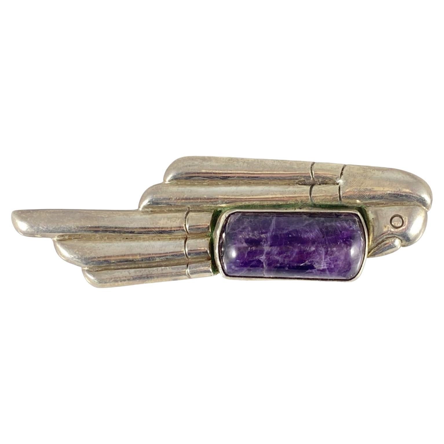 William Spratling Amethyst Silver Parrot Pin Brooch Vintage Taxco Mexico 1940s  For Sale