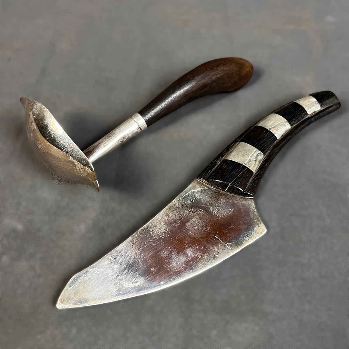 Planche à fromage William Spratling Wood en argent sterling avec couteau et cuillère à sauce en vente 3