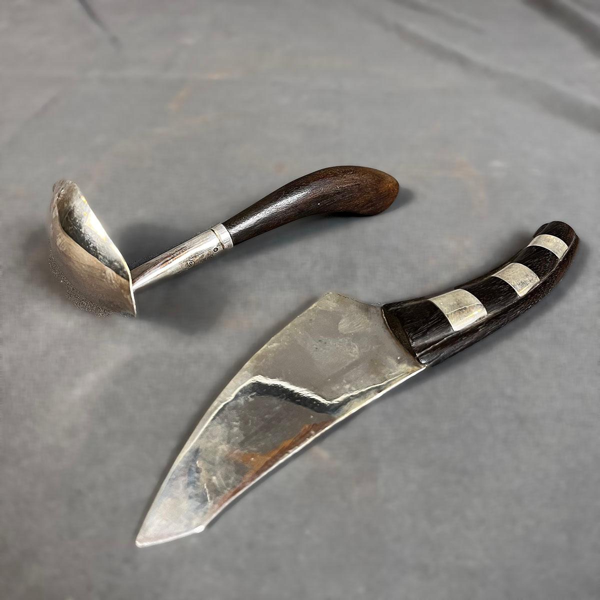 Planche à fromage William Spratling Wood en argent sterling avec couteau et cuillère à sauce en vente 2