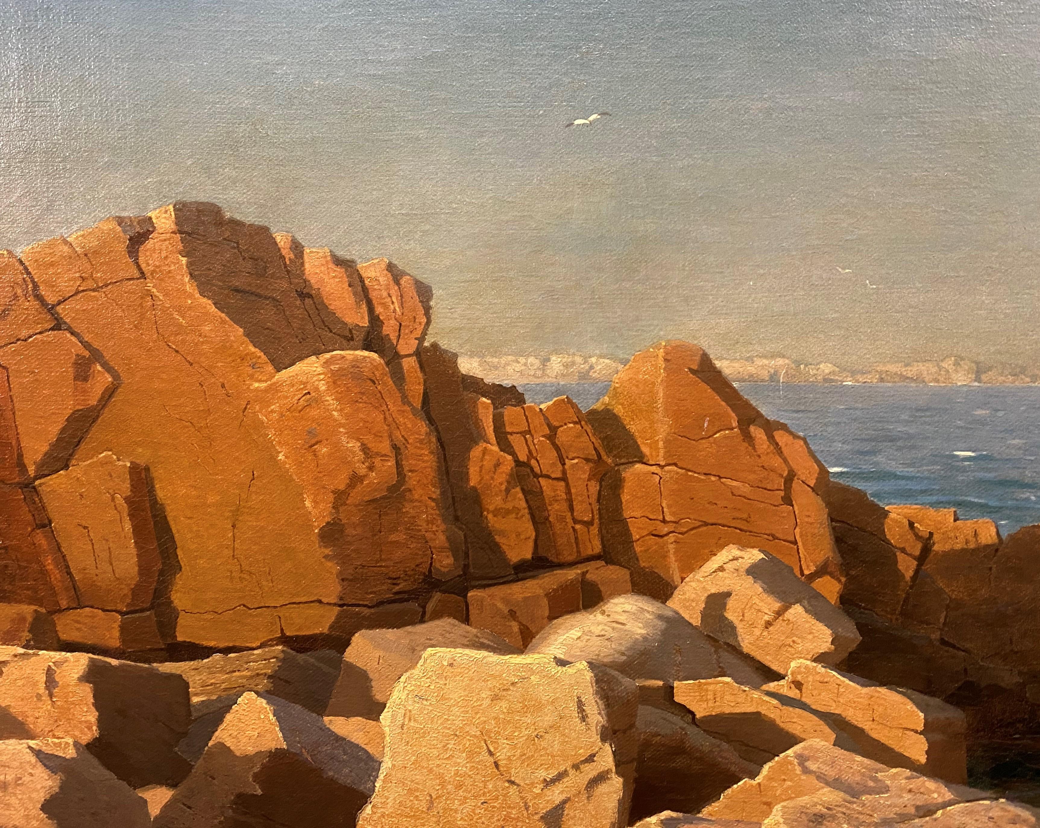 William Stanley Haseltine (1835-1900)
Sunny Afternoon, Newport, Rhode Island, circa 1865
Oil on canvas; 20.25 in H x 39.75 in W, actual; 30.75 in H x 50 in W x 4 in D, framed.
Provenance: Private collection, Bedford, New York
Painting is accompanied