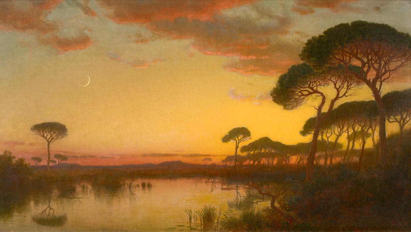 William Stanley Haseltine Landscape Painting – Sonnenuntergang Glow, römische Campagna