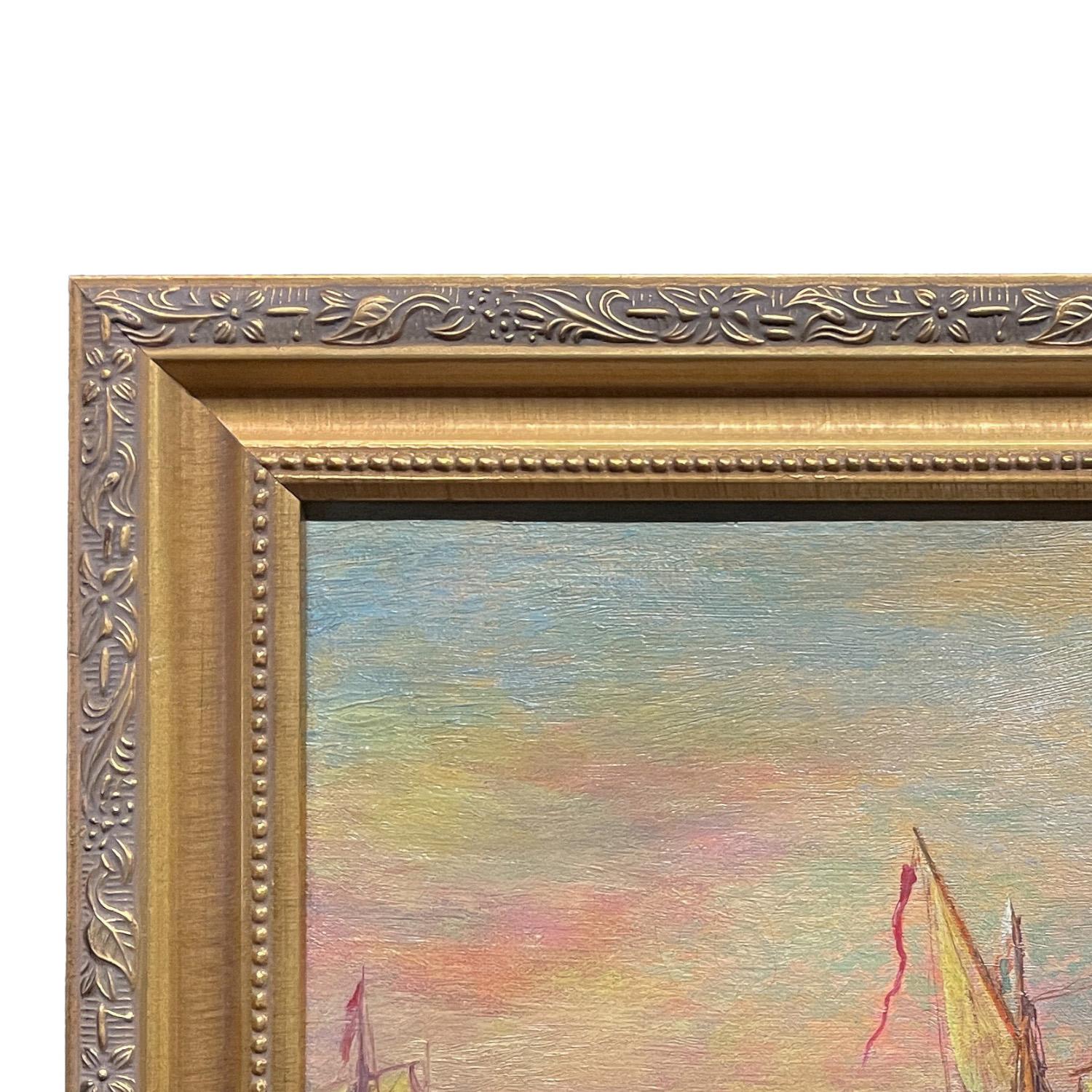 Antique American Nautical Ships Oil Painting 
