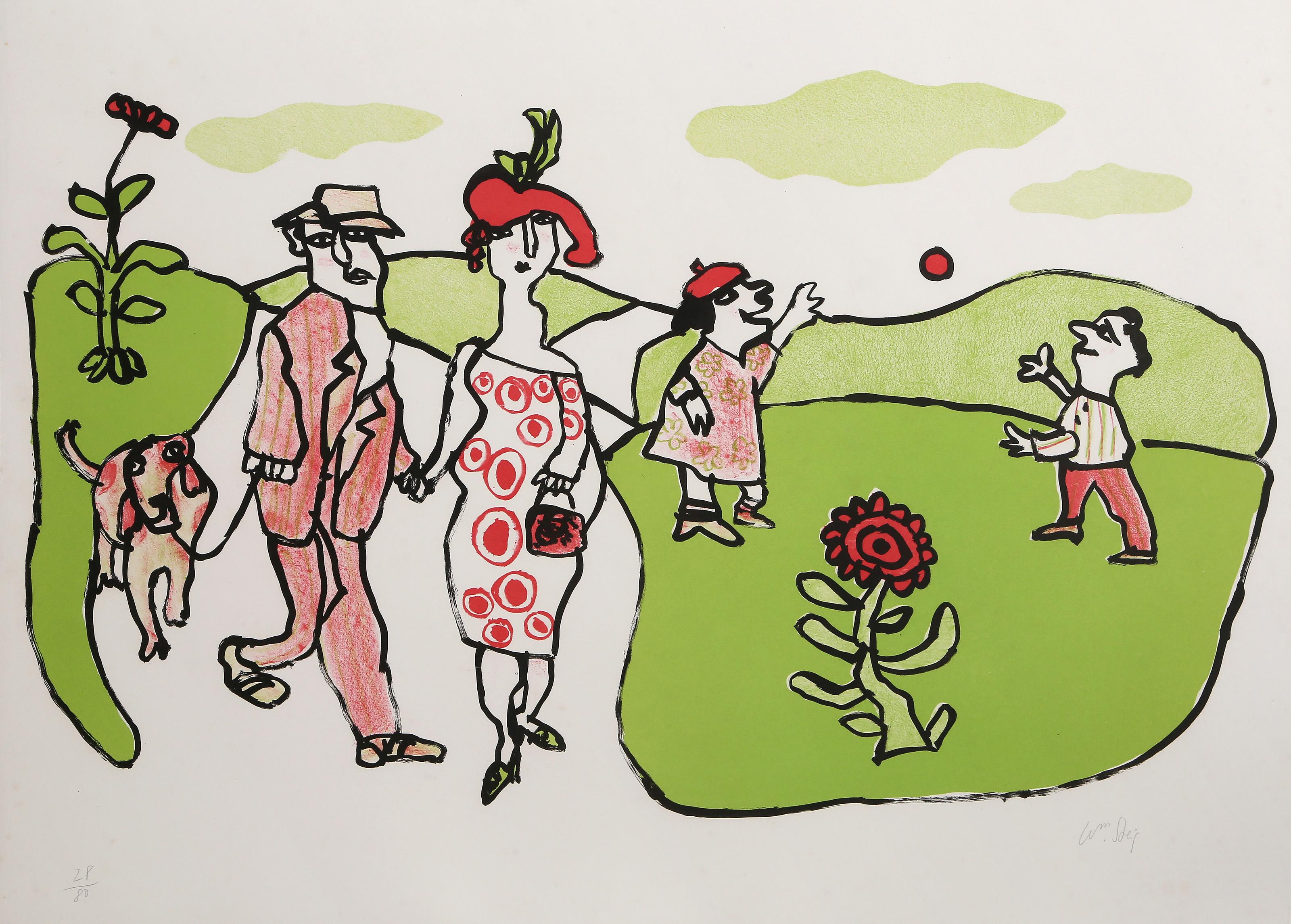 Promenade d'un chien dans un parc, lithographie Pop Art de William Steig