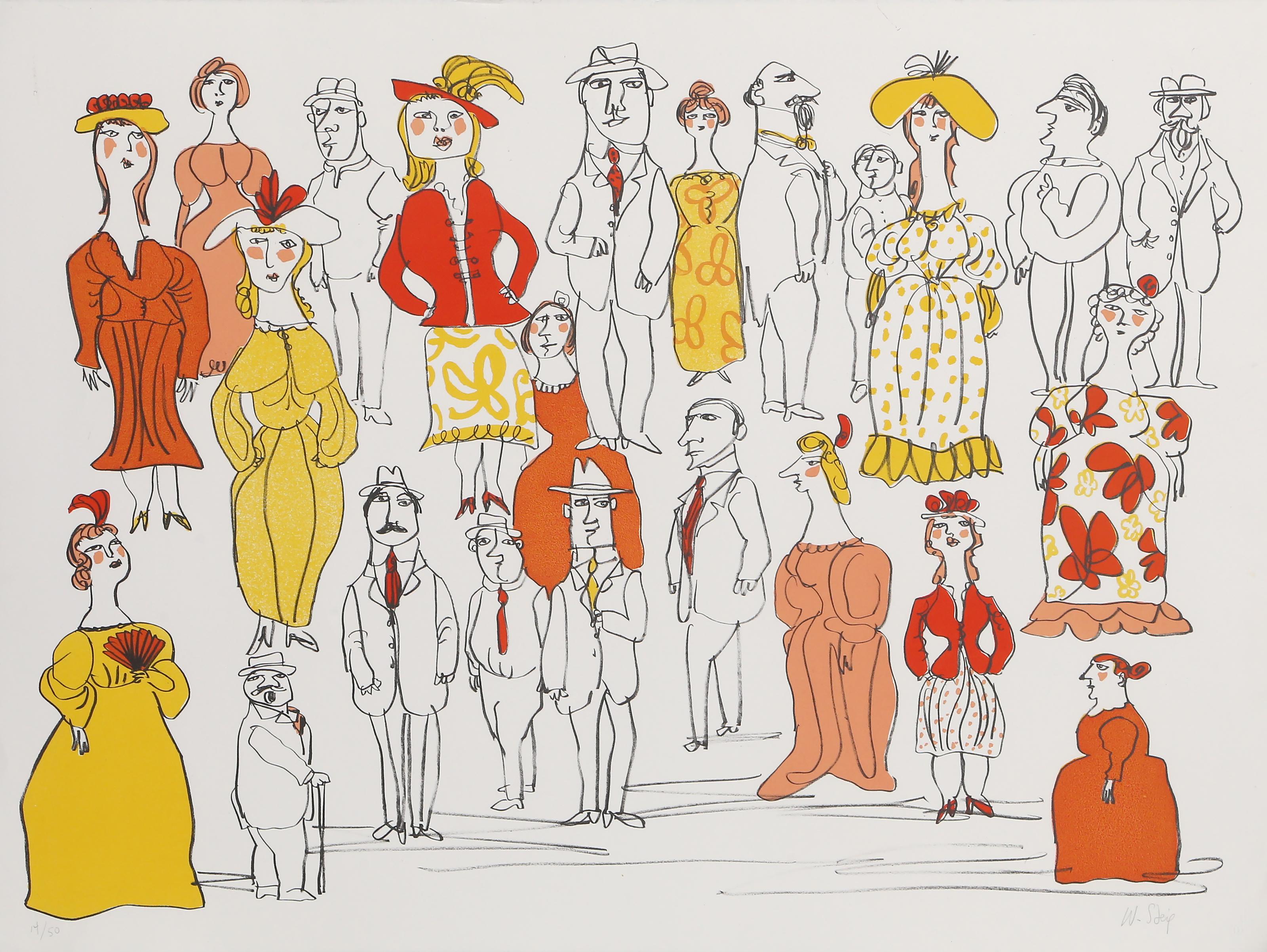 William Steig (b.1907) Figurative Print - Family Reunion, Signed Lithograph by William Steig