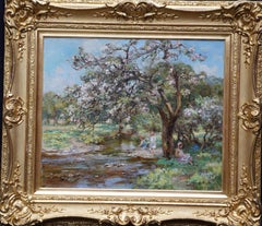 Apple Blossom - Children in a Landscape - Scottish Victorian art oil painting