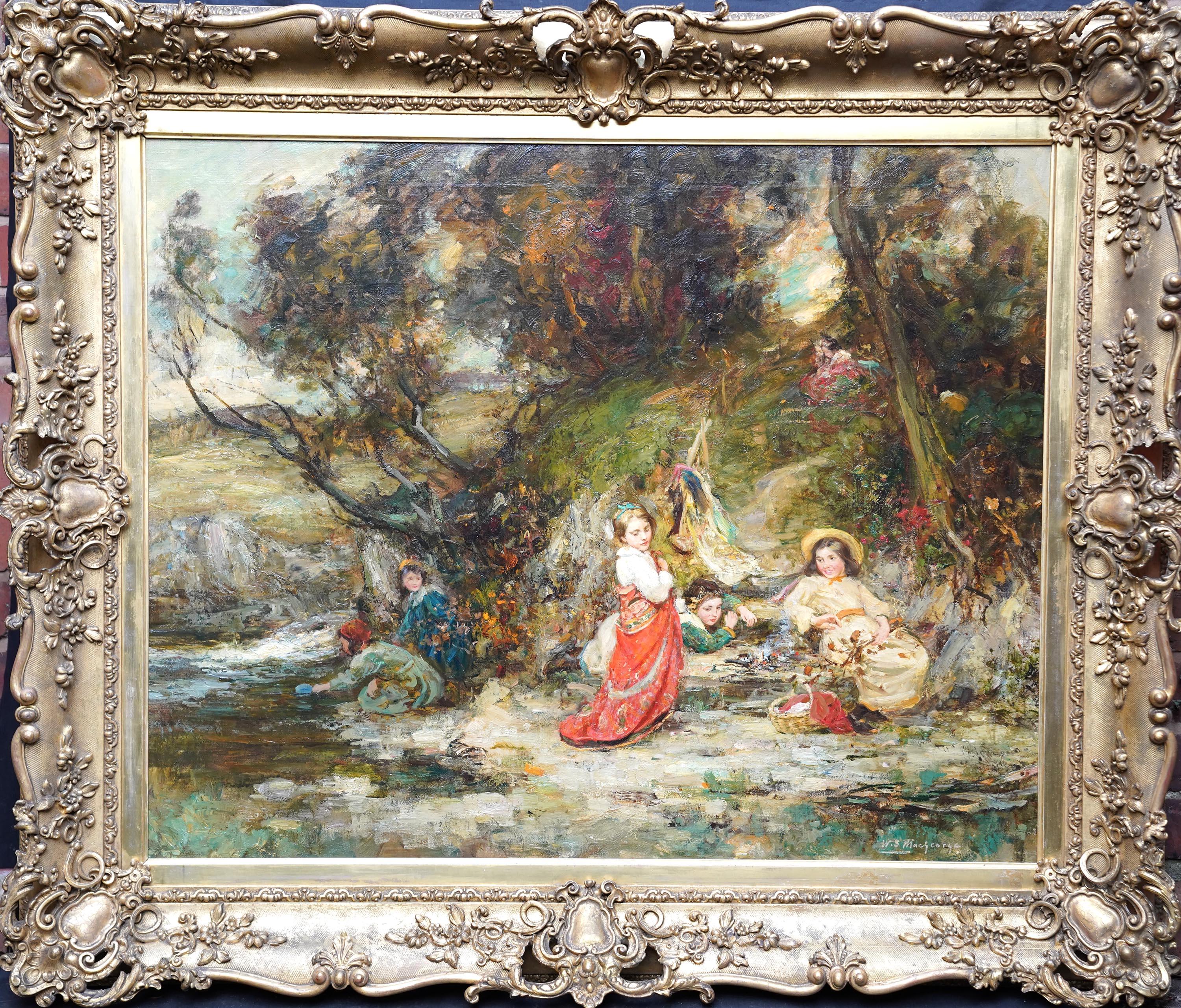 William Stewart MacGeorge Landscape Painting - My Lady's Train Scottish 1901 exh Impressionist landscape oil painting children