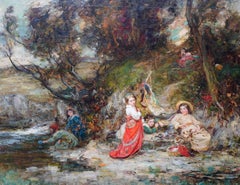 My Lady's Train Scottish 1901 exh Impressionist landscape oil painting children