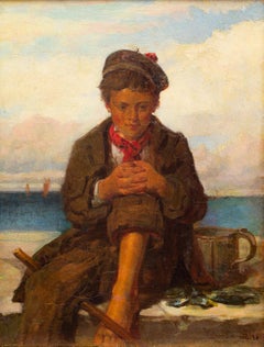 A Boy With Mussels Sitting by the Coast, Painted by William Stewart 1895