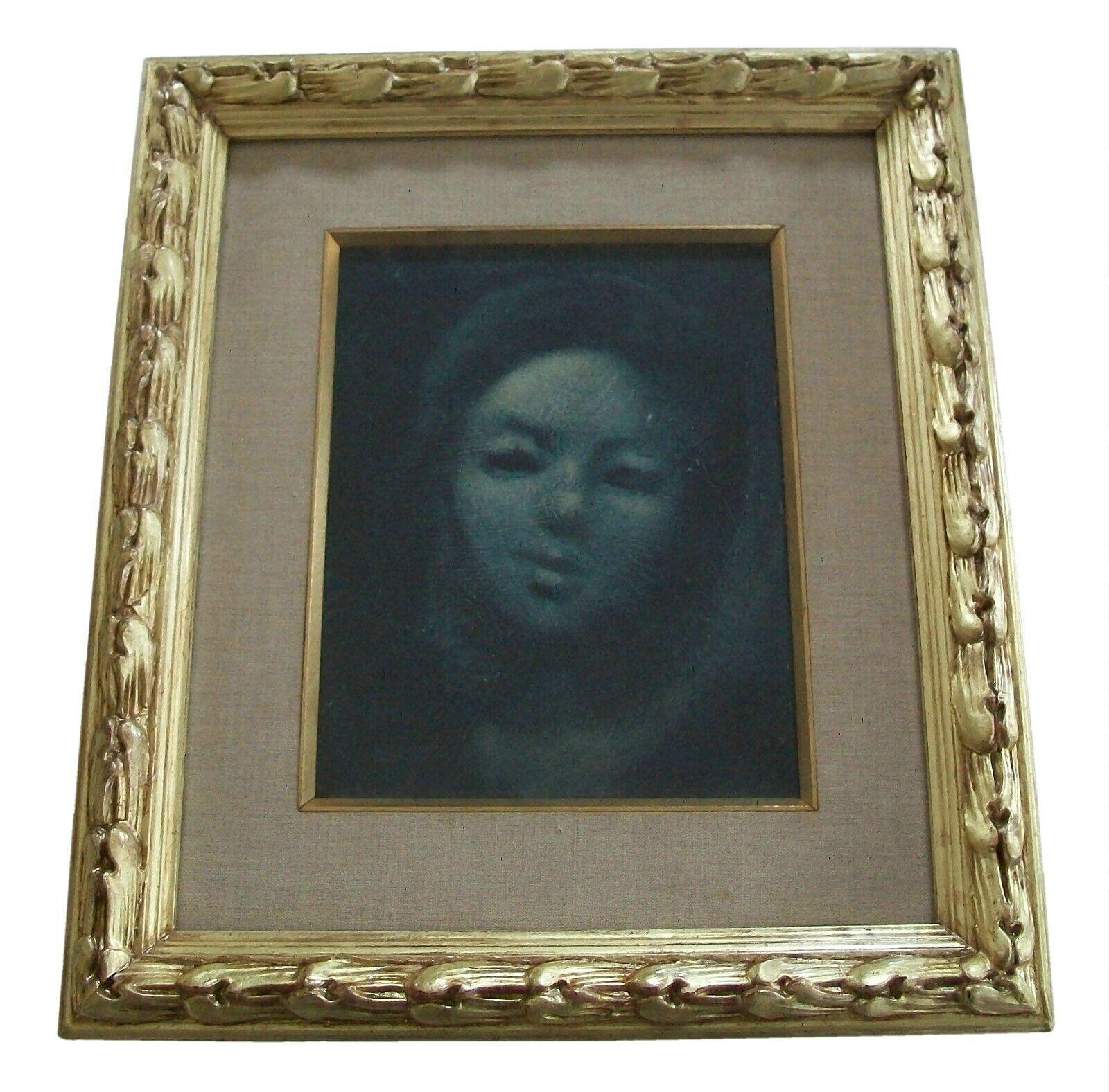 William Stilson (americano, 1934 - 2012) - ritratto di New York della metà del secolo scorso - dipinto a guazzo su tela (applicato su un pannello di masonite) - cornice originale restaurata in stile neoclassico dorata a 