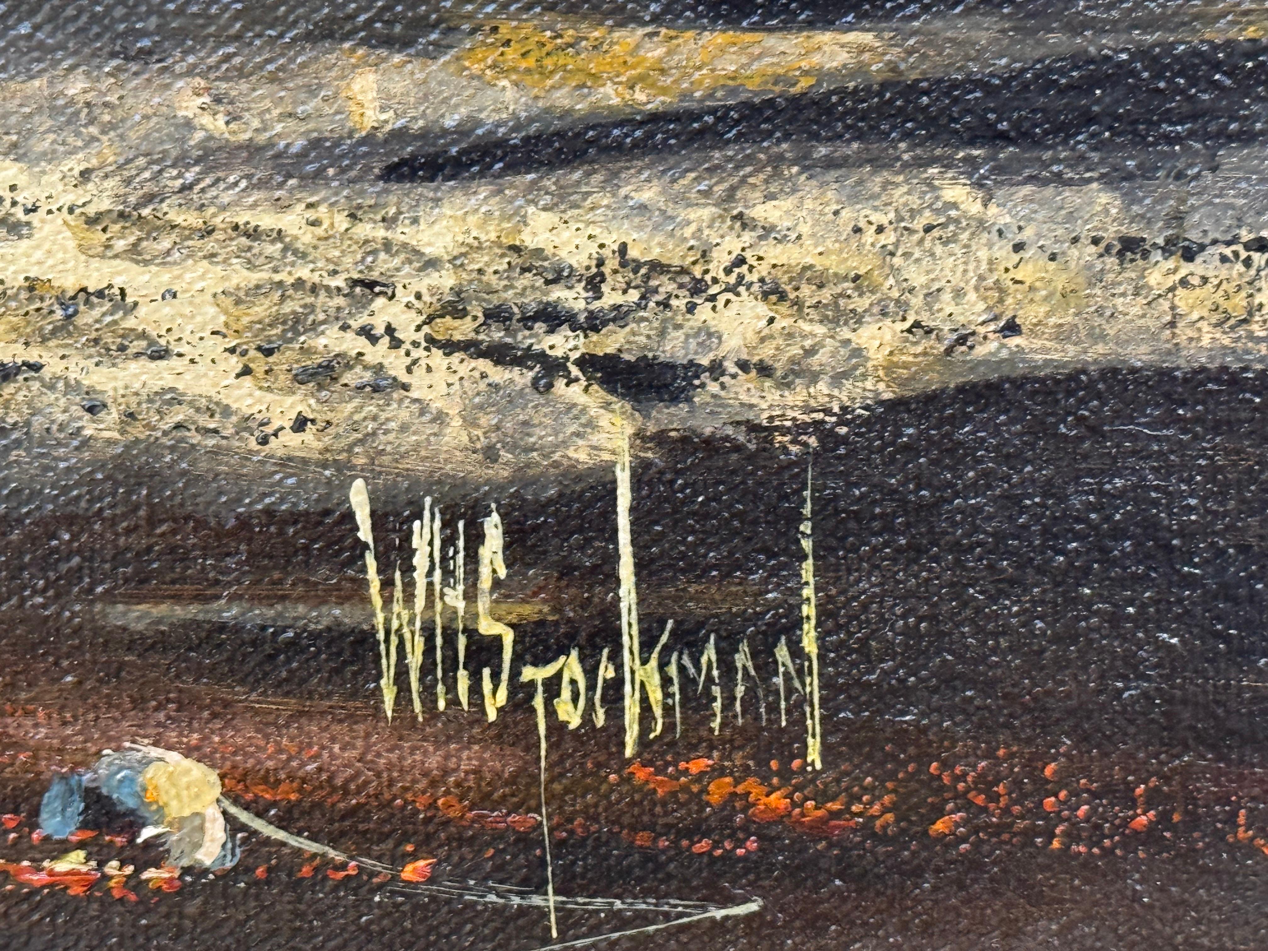 Vintage 1970's Harbour Scene with Moored Boats & Fishermen by British Artist For Sale 3