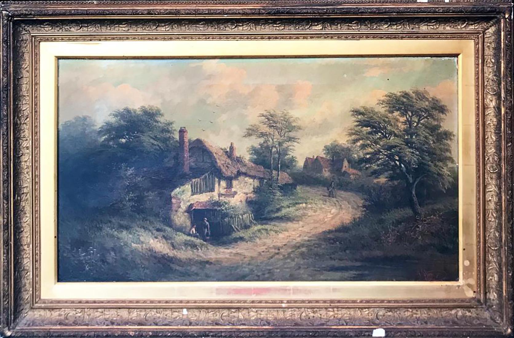 William Stone Landscape Painting - English Landscape Oil Painting by William R. Stone Jr. "A Lane in Kent"