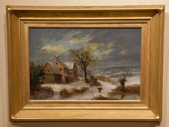 Antique Oil Painting by William Stone "A Crossroads Near Leominster"