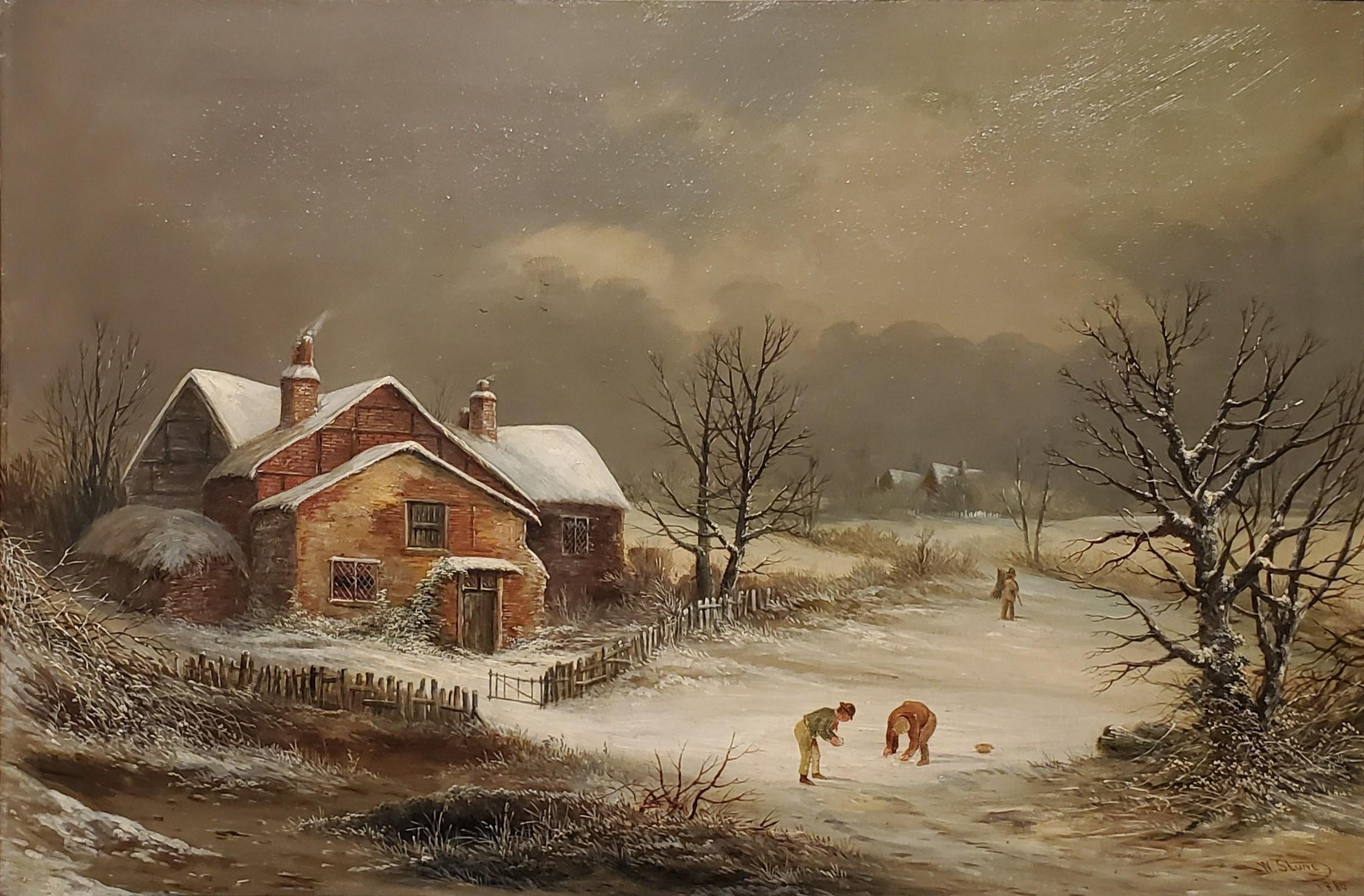 William Stone Landscape Painting - Snowy Landscape of Gloucester United Kingdom circa 1880