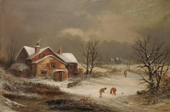 Antique Snowy Landscape of Gloucester United Kingdom circa 1880