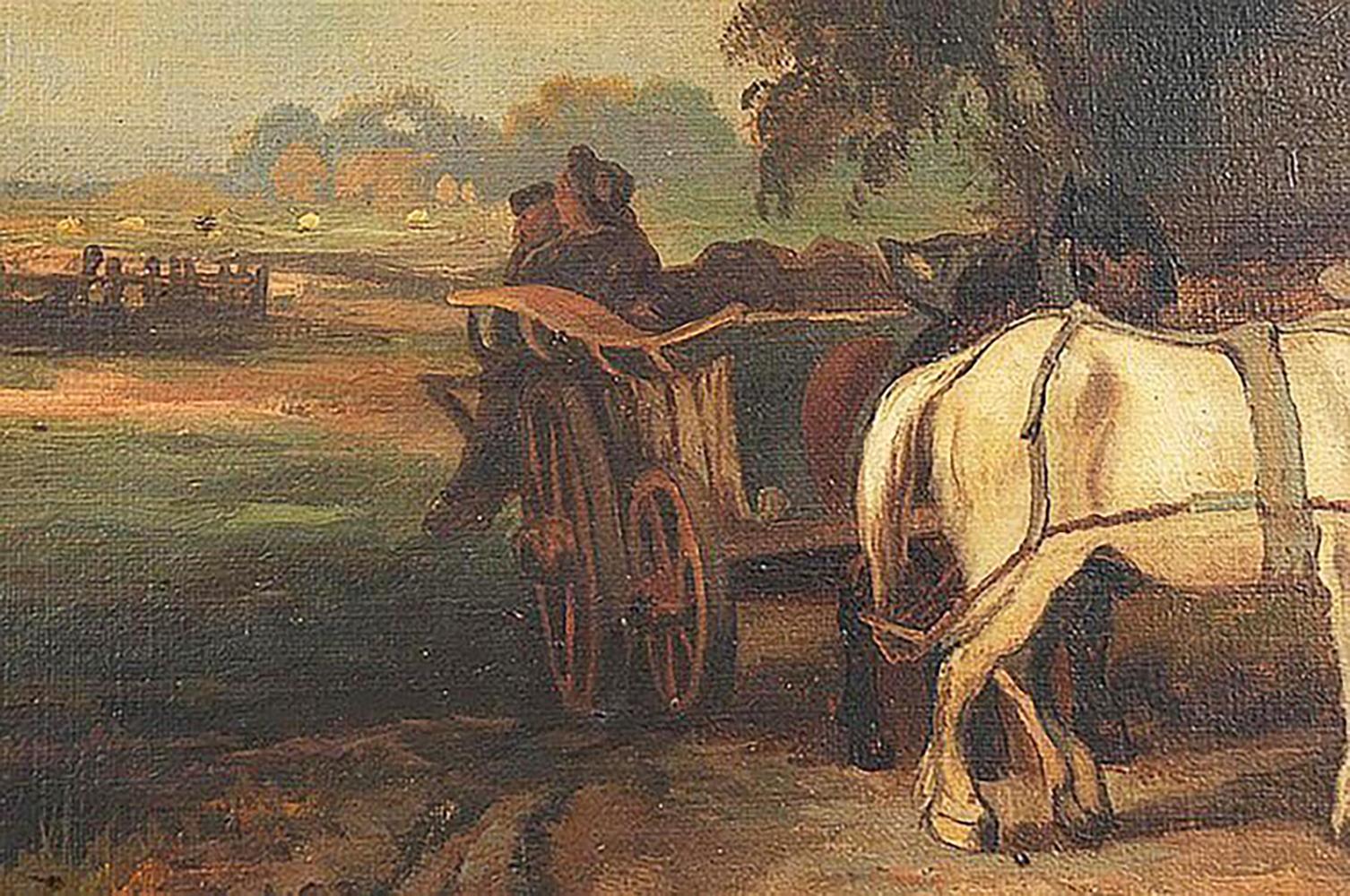 William R. Stone Landscape Oil Painting Entitled “Black Horse Tavern” - Brown Landscape Painting by William Stone