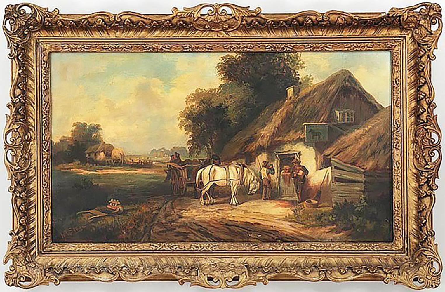 William Stone Landscape Painting - William R. Stone Landscape Oil Painting Entitled “Black Horse Tavern”