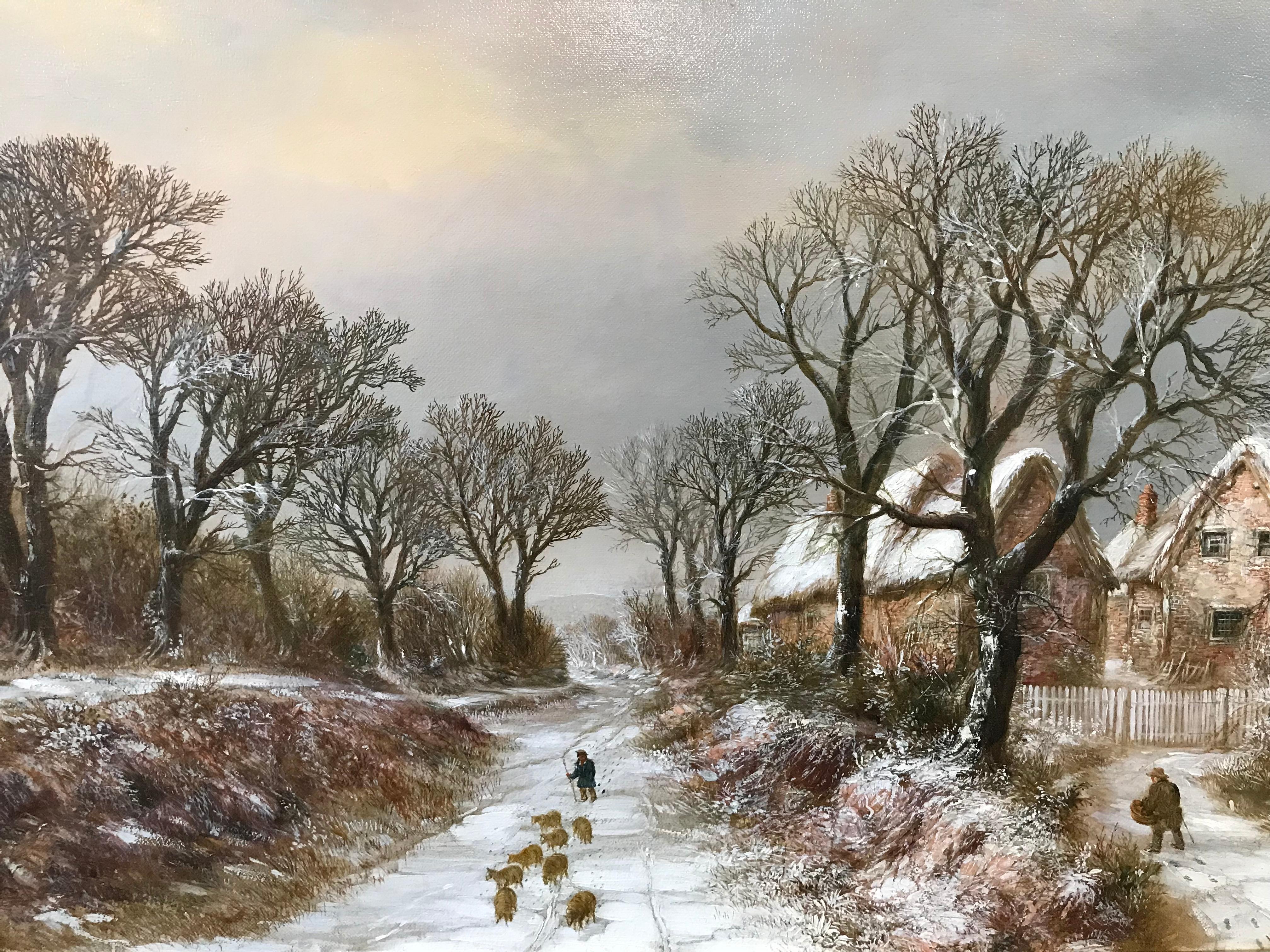 Yardley Road Near Birmingham - Winter Landscape Oil on Canvas by William Stone 2