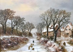 Yardley Road Near Birmingham - Winter Landscape Oil on Canvas by William Stone