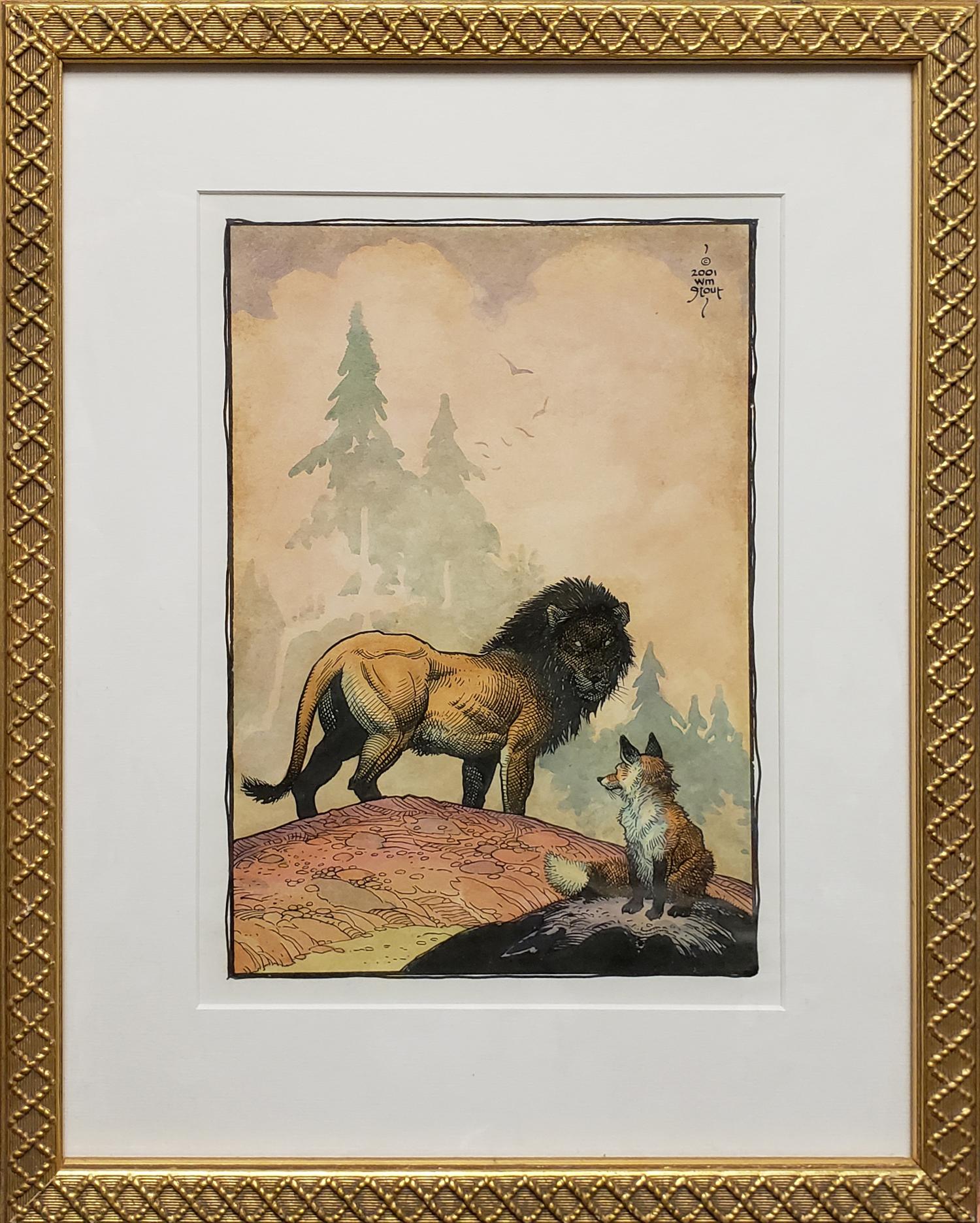 William Stout Animal Painting - The Fox and the Lion