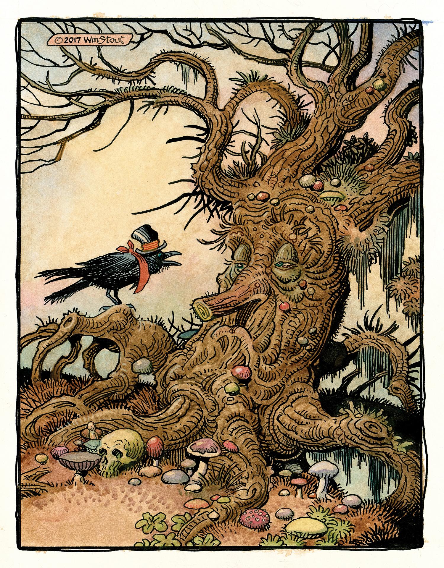The Tree and the Crow - Painting by William Stout