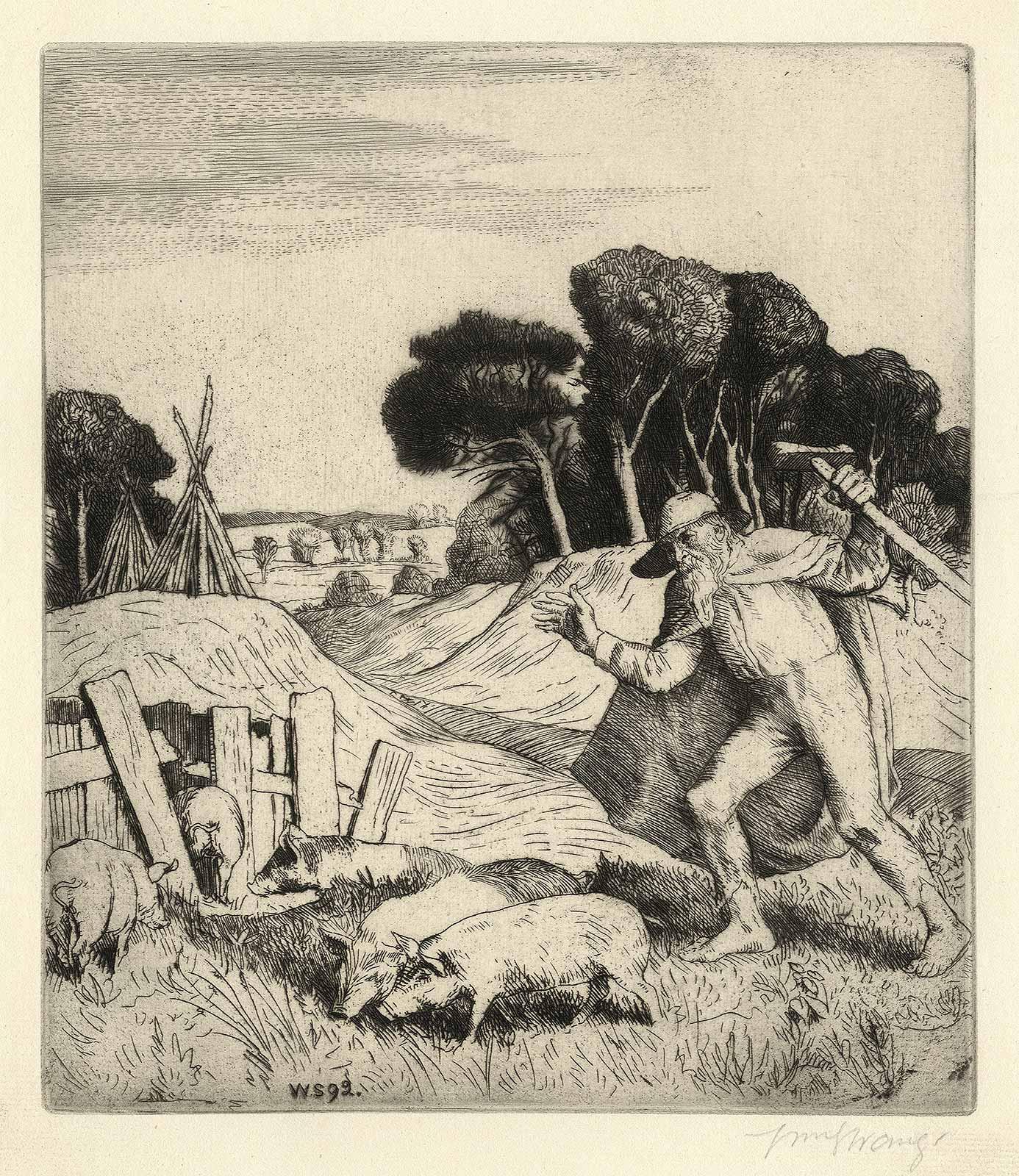 Son équipe gradateur - Beige Landscape Print par William Strang, R.A., R.E.