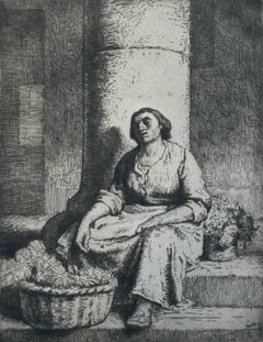 William Strang, "El vendedor de flores", grabado enmarcado, Inglaterra, circa 1903